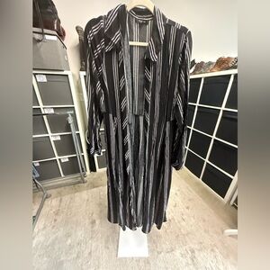 Torrid Striped Black and White Duster Length Kimono Cardigan